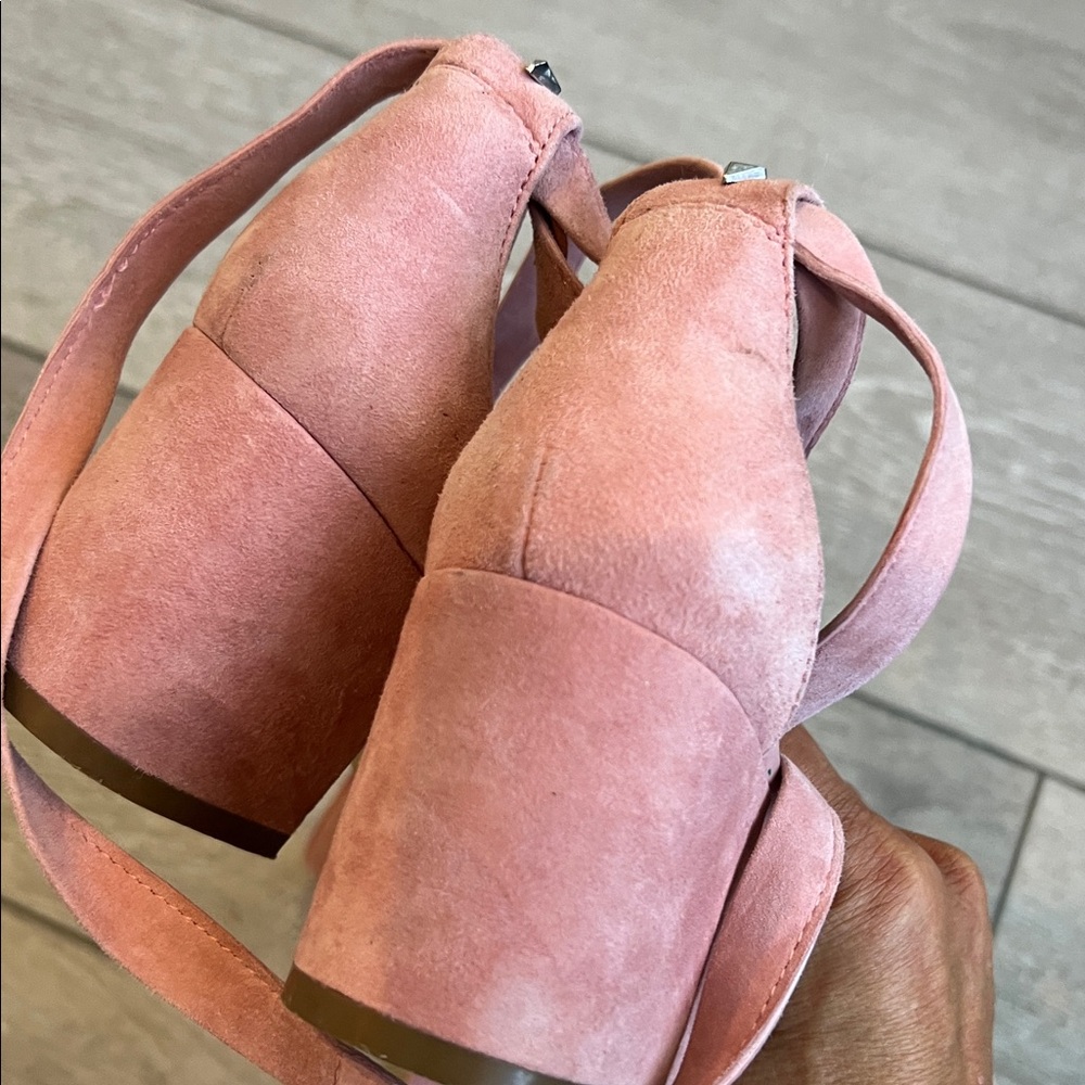 Sam Edelman Pink Suede ankle lace up low heel block heel Sandals size 7 - Picture 6 of 11
